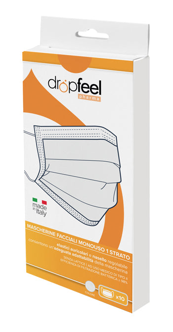 MASCHERINA USO MEDICO DROPFEEL PHARMA MONOUSO TIPO II BIANCA 10 PEZZI