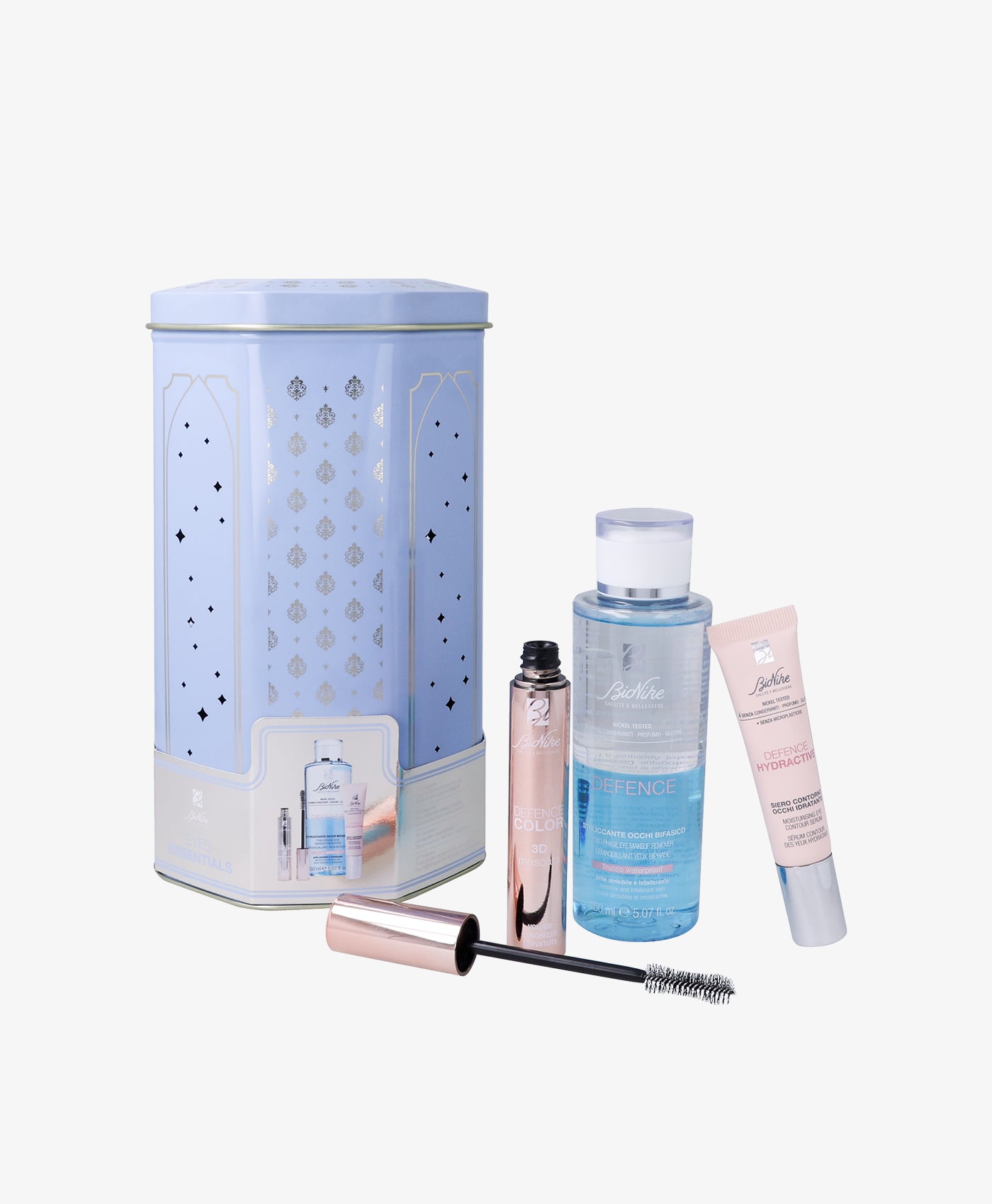 EYES ESSENTIAL KIT NATALE 2024 DEFENCE COLOR 3D MASCARA 11 ML + DEFENCE LOZIONE BIFASICA STRUCCANTE OCCHI 50 ML + DEFENCE HYDRACTIVE CONTORNO OCCHI 15 ML
