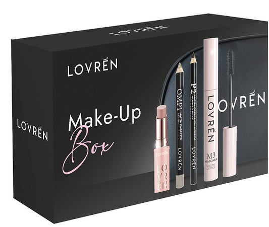 LOVREN BEAUTY BOX MAKE-UP 1 MASCARA M3 + 1 MATITA OCCHI P2 + 1 MATITA OMBRETTO OMP1 + 1 LIPSTICK BALM COLOR BOOST NUDE LB1