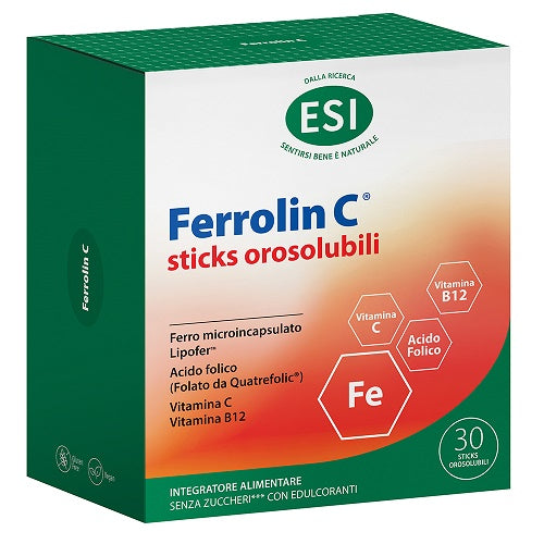 ESI FERROLIN C 30 STICK OROSOLUBILI 1,45 G SENZA GLUTINE NATURALMENTE PRIVO DI LATTOSIO CON EDULCORANTI