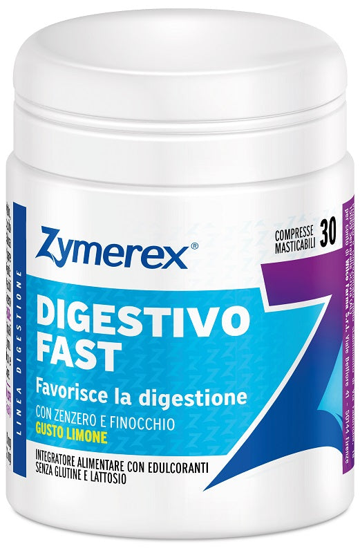 ZYMEREX DIGESTIVO FAST 30 COMPRESSE MASTICABILI GUSTO LIMONE CON EDULCORANTI SENZA GLUTINE E LATTOSIO