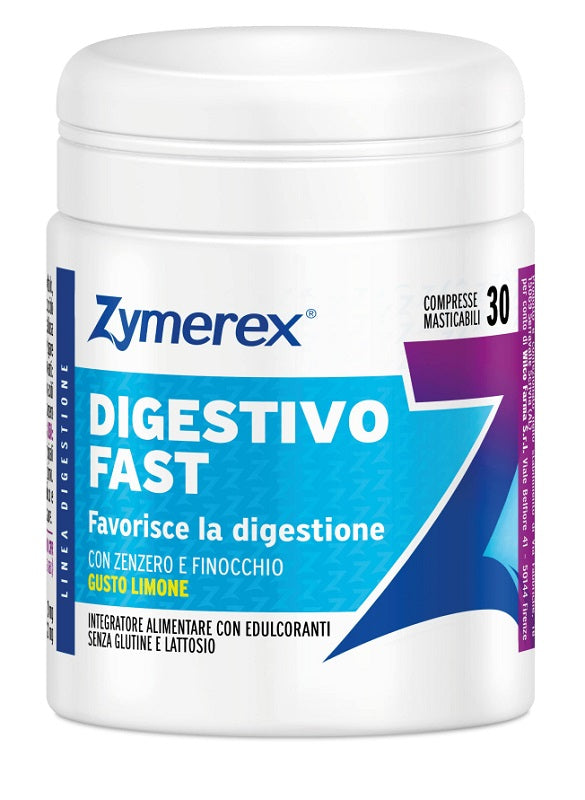 ZYMEREX DIGESTIVO FAST 30 COMPRESSE MASTICABILI GUSTO LIMONE CON EDULCORANTI SENZA GLUTINE SENZA LATTOSIO