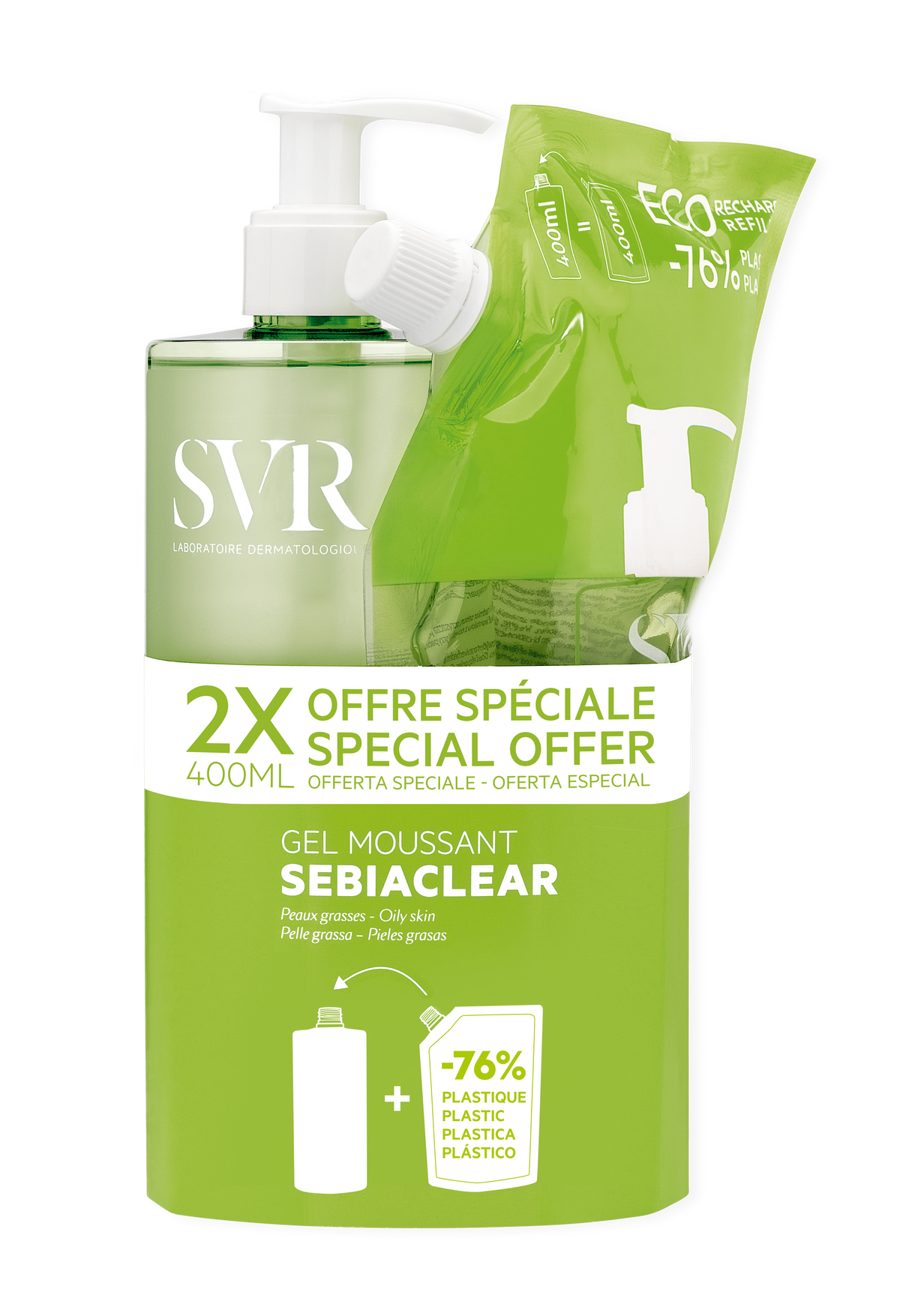 SEBIACLEAR GEL MOUSSANT 400 ML + REFILL 400 ML