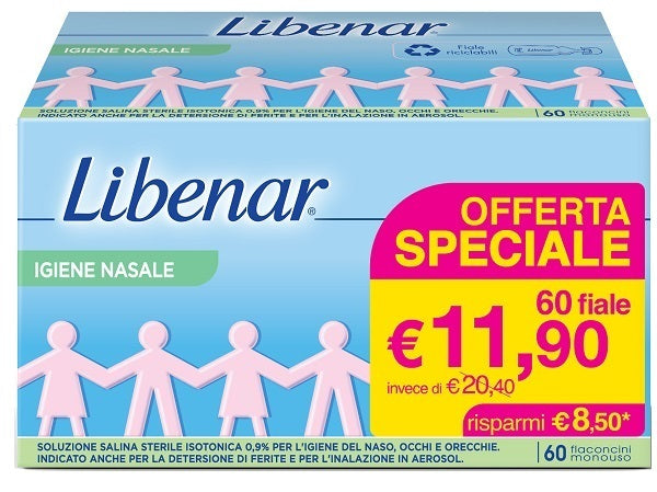 SOLUZIONE SALINA ISOTONICA 0,9% LIBENAR PER IGIENE NASALE 60 FLACONCINI MONOUSO X 5 ML PERRIGO ITALIA Srl