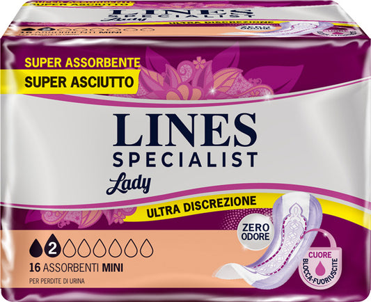 ASSORBENTI PER INCONTINENZA LINES SPECIALIST LADY 2 MINI 16 PEZZI
