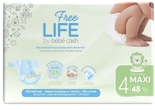 FREELIFE BY BEBECASH PANNOLINI MAXI TAGLIA 4 7-18 KG GIROVITA 38-60 CM 48 PEZZI
