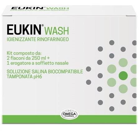 EUKIN WASH IGIENIZZANTE RINOFARINGEO KIT 2 FLACONI DA 250 ML + EROGATORE A SOFFIETTO NASALE OMEGA PHARMA Srl