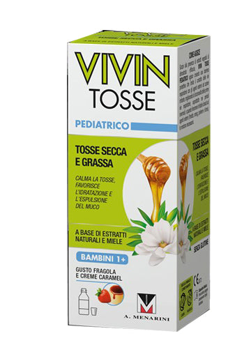 VIVIN TOSSE PEDIATRICO SCIROPPO PER TOSSE SECCA E GRASSA GUSTO FRAGOLA E CREME CARAMEL 150 ML A.MENARINI IND.FARM.RIUN.Srl