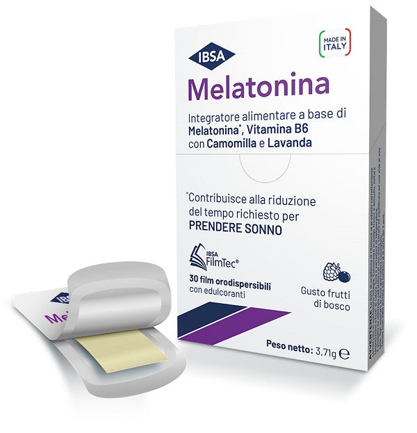 MELATONINA IBSA 30 FILM ORODISPERDIBILI SENZA GLUTINE SENZA LATTOSIO GUSTO FRUTTI DI BOSCO CON EDULCORANTI