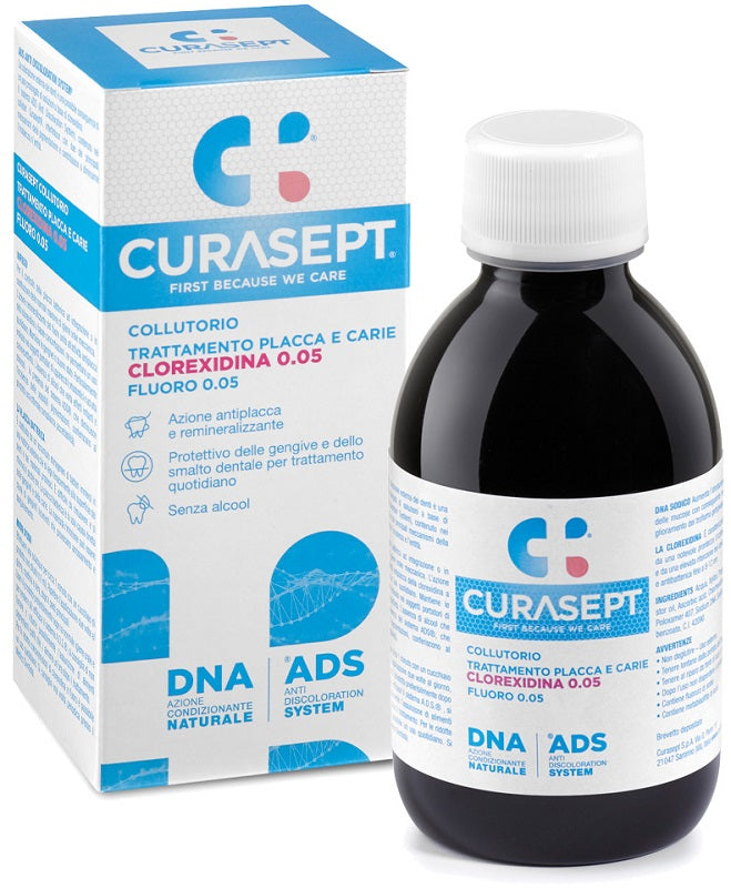 CURASEPT COLLUTORIO TRATTAMENTO PLACCA E CARIE CLOREXIDINA 0,05% FLUORO 0,05% ADS + DNA 200 ML