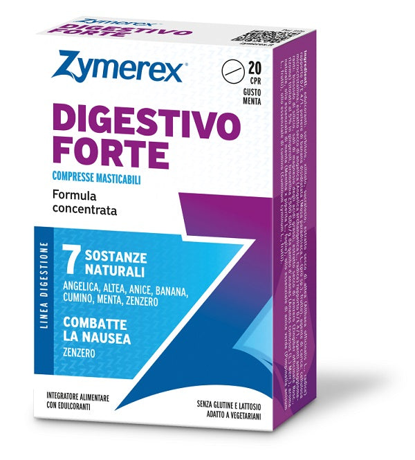 ZYMEREX DIGESTIVO FORTE 20 COMPRESSE MASTICABILI GUSTO MENTA CON EDULCORANTI SENZA GLUTINE SENZA LATTOSIO
