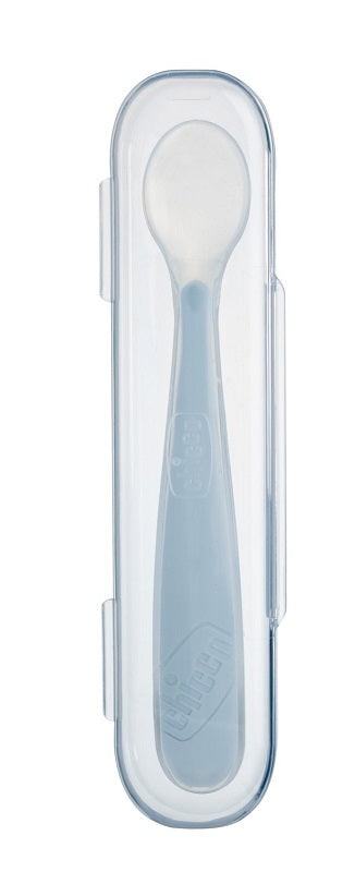 CHICCO SOFTLY SPOON CUCCHIAIO MORBIDO IN SILICONE GRIGIO 6M+ CON CUSTODIA