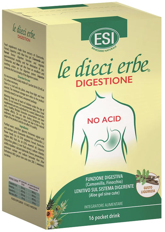 ESI LE DIECI ERBE DIGESTIONE NO ACID 16 POCKET DRINK GUSTO LIQUIRIZIA 20 ML ESI Srl