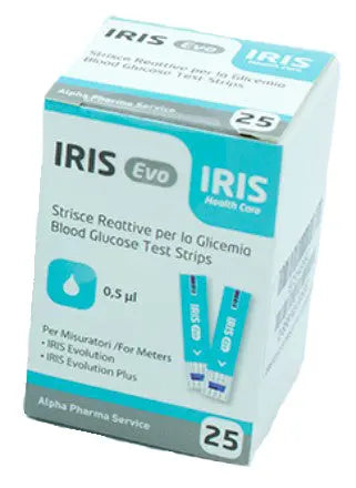 STRISCE MISURAZIONE GLICEMIA IRIS EVO 25 PEZZI ALPHA PHARMA SERVICE Srl