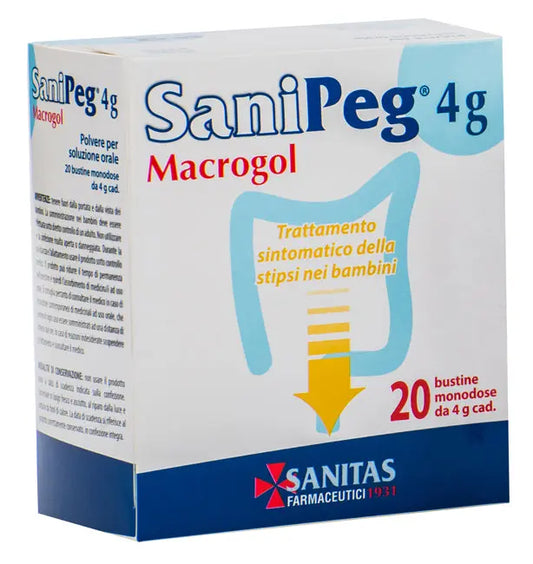 SANIPEG MACROGOL POLVERE PER SOLUZIONE ORALE 20 BUSTINE DA 4 G SANITAS LAB.CHIMICO FARM.Srl