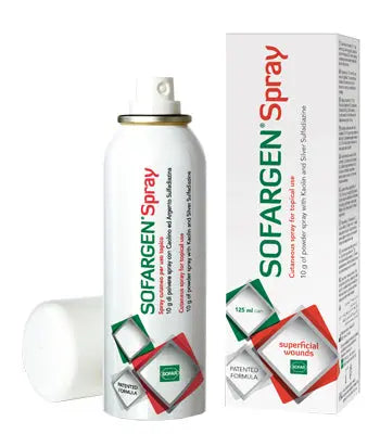 MEDICAZIONE IN POLVERE SPRAY CON CAOLINO E ARGENTO SULFADIAZINA 1% SOFARGEN SPRAY 10 G BOMBOLETTA PRESSURIZZATA 125 ML ALFASIGMA SpA