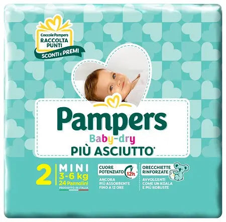 PANNOLINI PER BAMBINI PAMPERS BABY DRY DOWNCOUNT NO FLASH MINI 24 PEZZI BUONO SCONTO FATER SpA