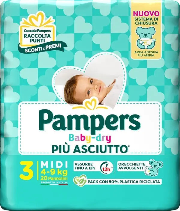 PAMPERS BABY DRY PANNOLINO DOWNCOUNT MIDI 20 PEZZI FATER SpA