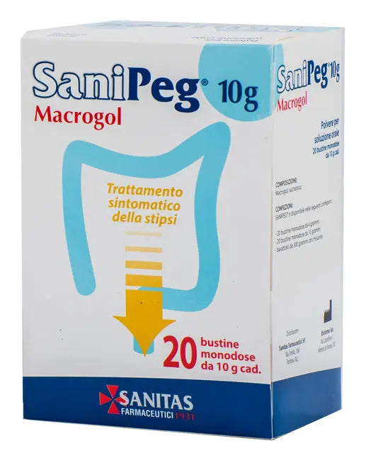SANIPEG MACROGOL POLVERE PER SOLUZIONE ORALE 20 BUSTE DA 10 G SANITAS LAB.CHIMICO FARM.Srl