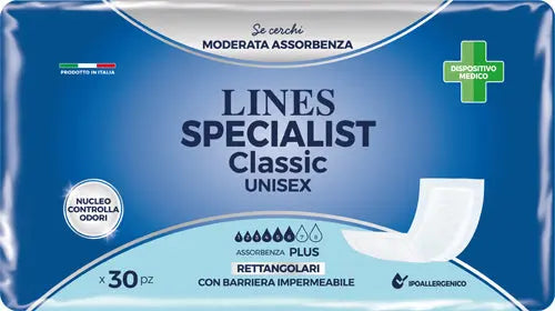 PANNOLONE LINES SPECIALIST CLASSIC RETTANGOLARE CON BARRIERA 30 PEZZI FATER SpA