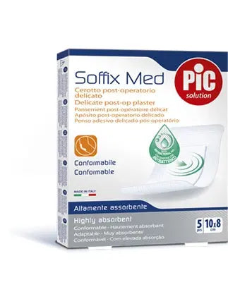CEROTTO PIC SOFFIX MED IN TNT CON TAMPONE CENTRALE ASSORBENTE STERILE MONOUSO 10X8 CM ANTIBATTERICO 5 PEZZI PIKDARE SpA