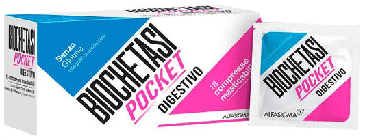 BIOCHETASI POCKET DIGESTIVO 18 COMPRESSE MASTICABILI NUOVA FORMULAZIONE ALFASIGMA SpA