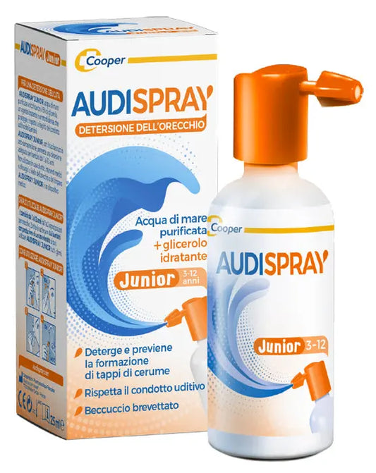 AUDISPRAY JUNIOR 3-12 ANNI SOLUZIONE DI ACQUA DI MARE IPERTONICA SPRAY SENZA GAS IGIENE ORECCHIO 25ML PASQUALI Srl