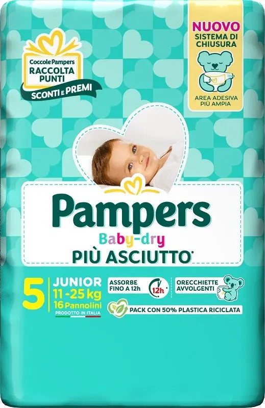 PAMPERS BABY DRY PANNOLINO DOWNCOUNT JUNIOR 16 PEZZI FATER SpA